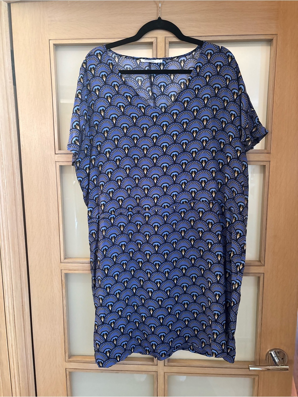 Blue Patterned Short Sleeve Dress